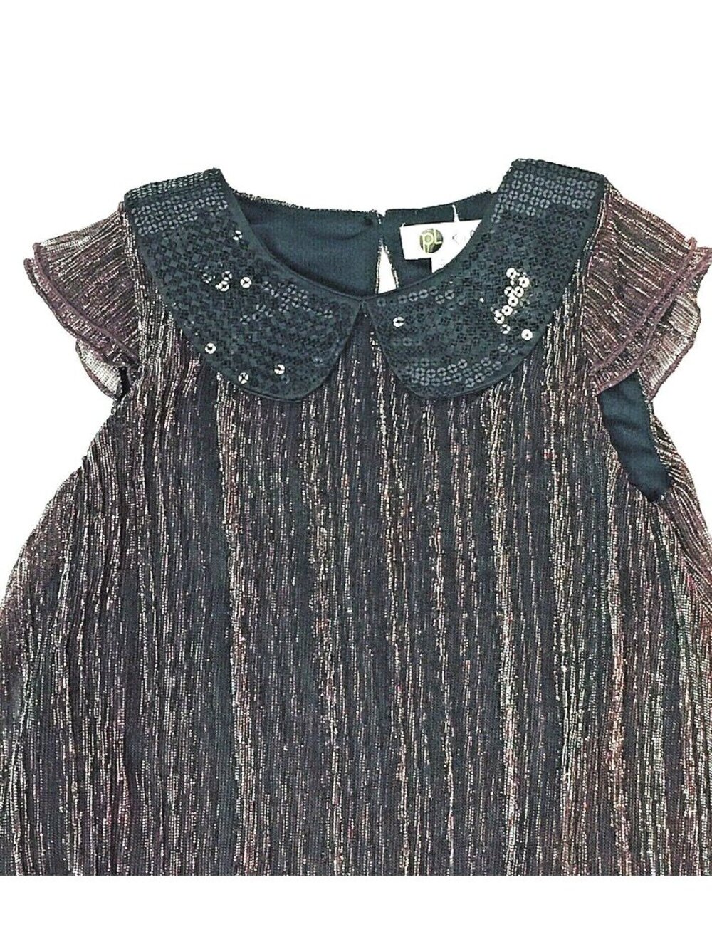 PL Kids Girls party dress size 3T short sleeve striped metallic pink silver